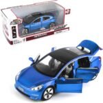 blue tesla car