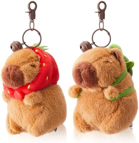 2 Pcs Capybara Plush Keychain Capybara Stuffed Animals Toy Pendant for Back to School Gifts Exchange Birthday Party